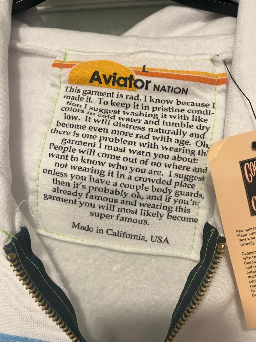 Aviator Nation White Zip Hoodie with Blue LA Stripes - Picture 5 of 6